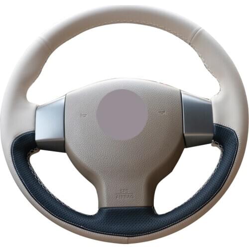Beige Leather Black Leather Car Steering Wheel Cover for Old Nissan Tiida Livina Sylphy Note