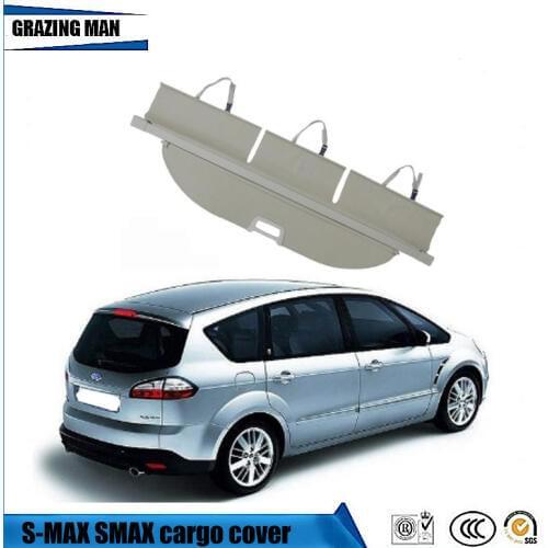 For S-MAX S MAX 2007-2015 Rear Trunk Security Shield Nylon Polyester Cargo Cover High Qualit Auto Accessories Black Beige