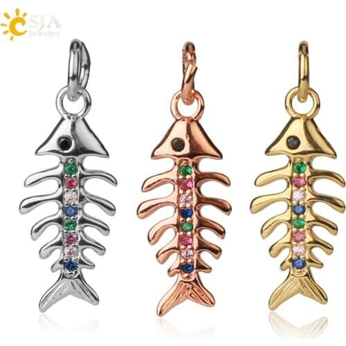 CSJA Pendants Charm Jewelry Making Rose Gold Silver Color Metal Charms Fish Shape Accesories Handmade Diy Necklace Bracelet S590