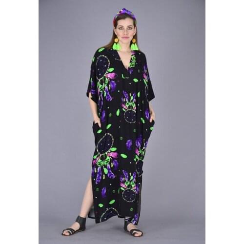 V Neck Long Craft Black Color Boho Dress 2021 New Fashion Womens Clothing With Plus Size Options 4xl 5xl 6xl