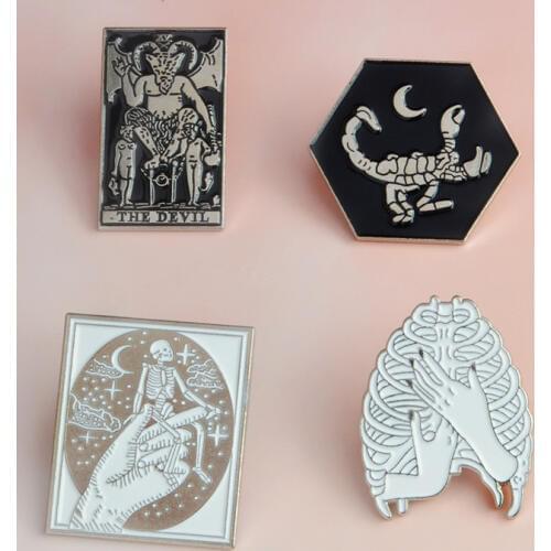 Satan Rib cage Scorpion Skeleton Devil Enamel Brooch Denim clothes Pin Button Badge Dark Jewelry Gifts for Women Men friends