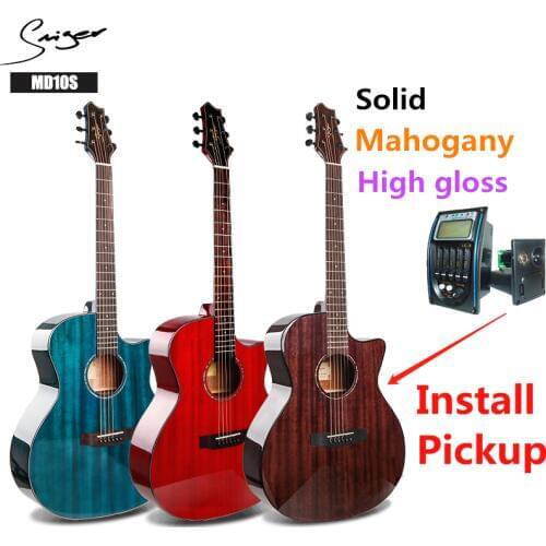 Guitar Acoustic Electric Solid Mahogany Steel-String 40 Inches A-Body Guitarra 6 Strings Folk Pop Cutaway High Gloss Pickup Red