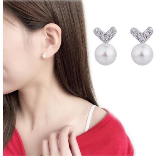 Exquisite Sweet Pearl Heart Zircon Stud Earrings For Women Girls Trend Creative 925 Sterling Silver Party Gifts Jewelry SAE448