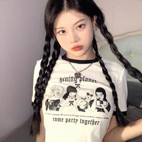 Calelinka American Vintage Spice Girls Y2K Crop Tops Short Sleeve Cotton Graphic Tee Summer Slim Ins High Waist Ringer T shirts