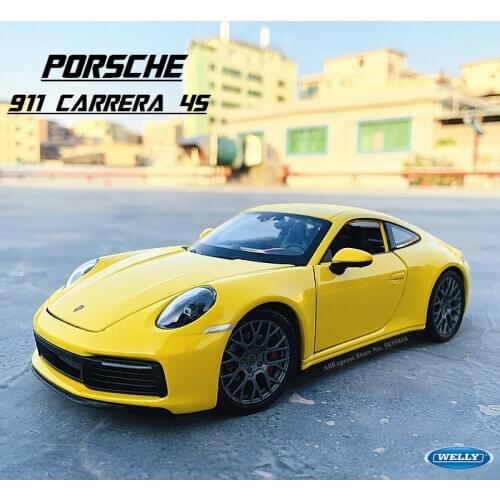 WELLY 1:24 Porsche 911 Carrera 4S (992) sports car yellow simulation alloy car model crafts decoration collection toy tool gift
