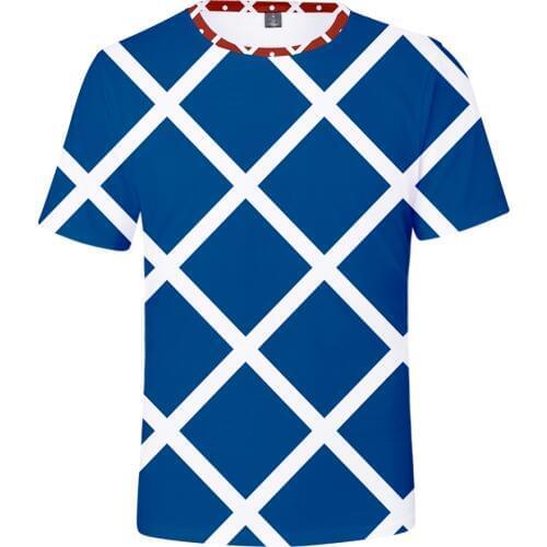 JOJOs fantastic adventure character suit 3D t shirt Men Women Fashion Short Sleeve 3D print JOJO Blue and white plaid T-shirt