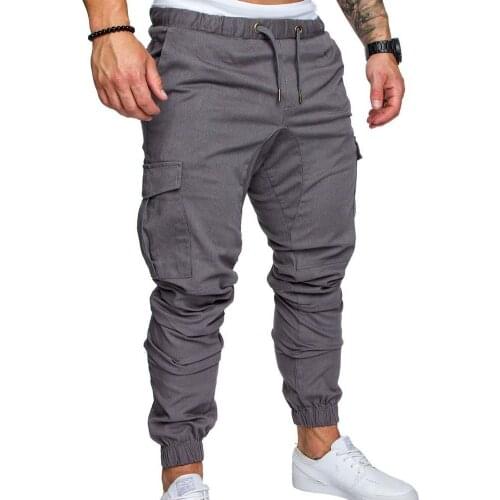 Men Casual Pants Autumn Mens Solid Multi Pocket Drawstring Ankle Tie Cargo Pants Fashion Trousers Mens Pants Plus Size 4XL