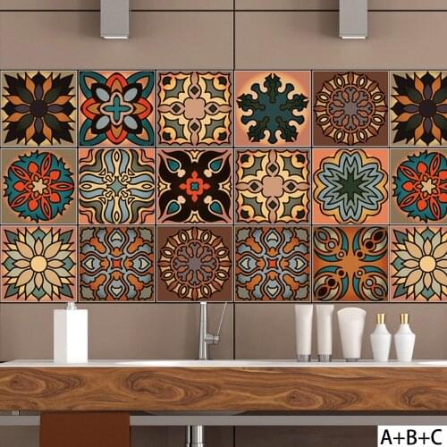 1pcs 20 *100cm Moroccan Style DIY Tile Stickers Wall Stickers For Living Room Bedroom Kitchen Decorations