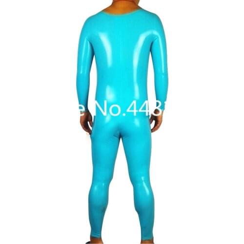 Sky Blue Sexy Latex Bodysuit without Zipper Rubber Fetish Costumes for Man Plus Size Jumpsuit