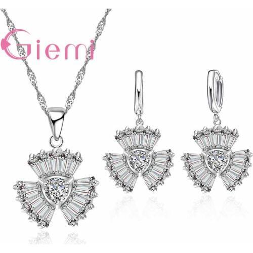 New Finding Wedding Wholesale Cubic Zirconia Jewelry Sets 925 Sterling Silver Pendants Necklaces Earring For Women