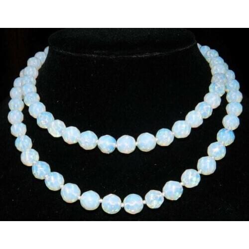 New 10mm Faceted White Moonstone Round Beads Necklaces 36 "