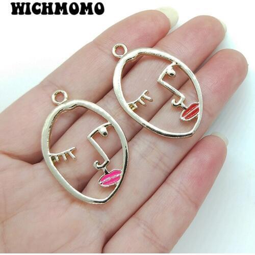 New Fashion 36*23mm 4pieces/bag Zinc Alloy Gold Figure Face Shape Charms Pendant for DIY Earrings Necklace Jewelry Accessories