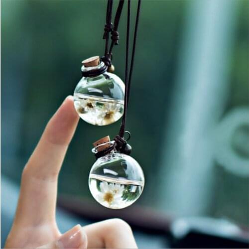 Car Hanging Perfume Pendant Rearview Mirror Ornament Empty Glass Bottle Air Fragrance Freshener For Essential Oils Diffuser