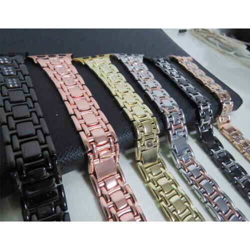 Applicable to for Apple watch se universal intermediate color dual color alloy with i-bead and diamond inlaid metal strap