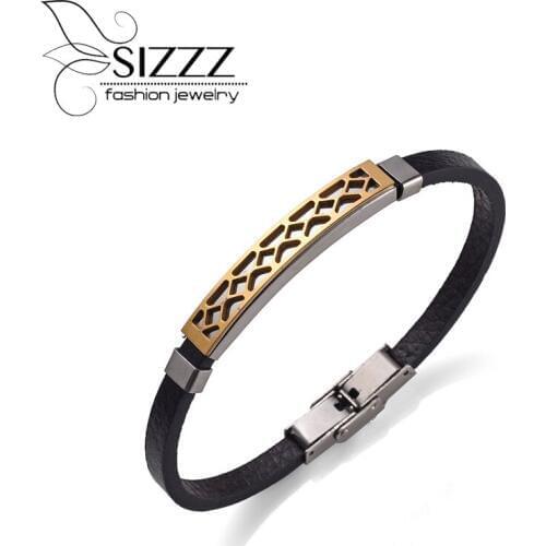 SIZZZ 21.3CM Long New stainless steel bracelet non-mainstream leather bracelet&bangles for men