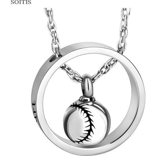 SOITIS Forever In My Heart Round Shape Stainless Steel Baseball Pendant Urn Necklace Fillabled Ashes Keepsake Memorial Gift