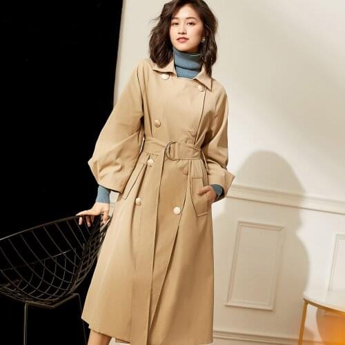 Fall Spring Fashion Women Double Breasted Khaki Trench Coat , Woman Clothing Casual Elegant Long Coats