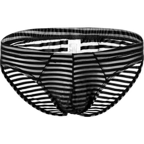 Sexy Mens Underwear Briefs Transparent Silk Striped Cueca Men Briefs Cheap Sexy Gay Lingerie Sheer Slip Homme