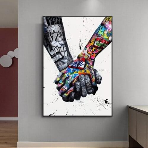 Street Graffiti Art Canvas Painting Lover Hands Wall Poster and Prints Creativity Wall Picture for Living Room Unique Decoration