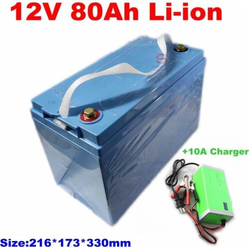 Waterproof 12V 80Ah lithium ion Rechargeable bateria 12v 80ah li ion BMS 3s for subwoofer campers Golf car Boat RV + 10A Charger