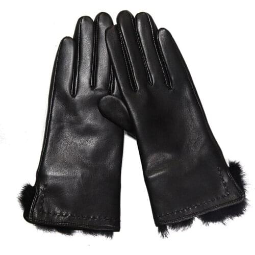 Women Genuine Sheepskin Rabbit Fur Gloves Gorgeous Comfortable Ladies Lamb Leather Glove Winter Warm Mittens S2234