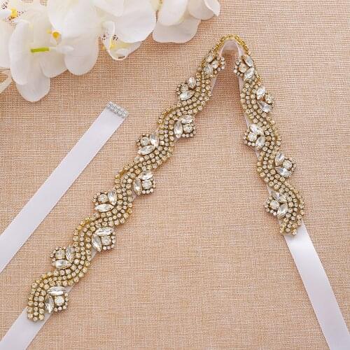 SESTHFAR Rhinestone Wedding Belt Handmade Crystal Sash Belt Organza Ribbon for Bride Bridesmaid Wedding party Dress