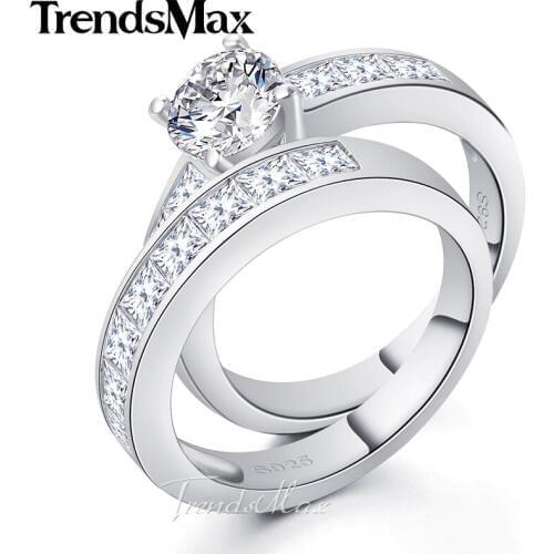 Trendsmax Princess Cut Cubic Zirconia Women Girls Band Ring Silver Color Wedding Engagement 2.6-7.1 Carat KSRM03
