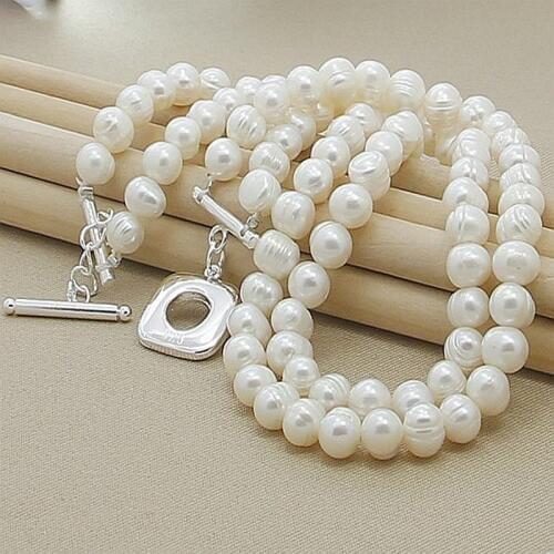 Luxury New Fashion 925 Sterling Silver Round Natural Pearl Necklaces for Women Wedding Fine Jewelry