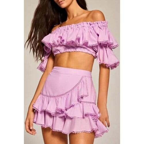 Casual Pink Color Off Shoulder Women Dress Clothes Set 2 Piece Slash Neck Ruched Good Quality Clothing Dresses Two Pcs Vestido