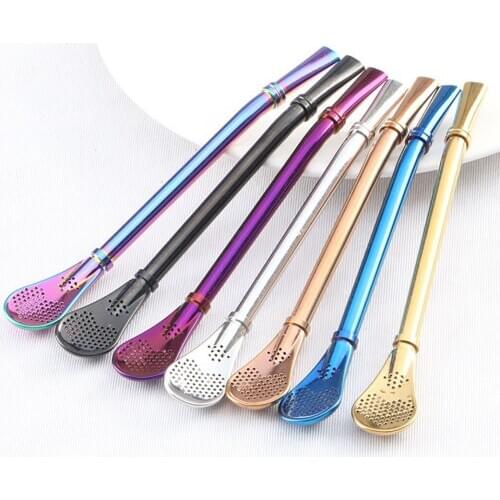 1pc Filter Spoon Straw Multiuse Spoon Straw Creative Stainless Steel Reusable Drinking Straw With Filter Spoon