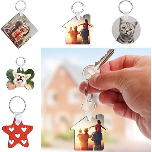 12Pcs DIY Sublimation Wooden Hard Board Key Rings Double Printable White Blank MDF Key Chain Heat Transfer Jewelry Making