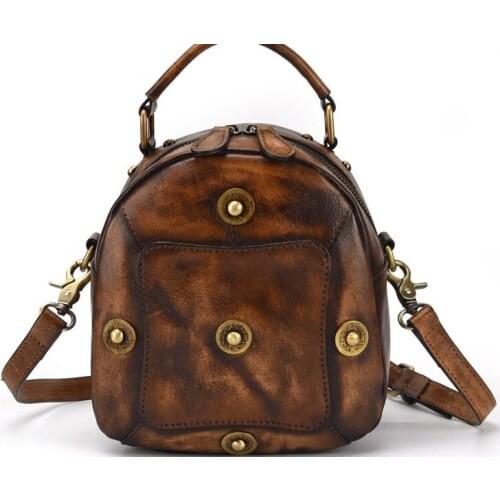 122 Genuine leather classic small backpack cow skin handmade for women