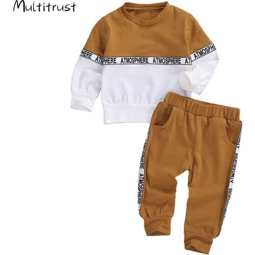 2020 Autumn Toddler Baby Boys Clothes Sets 1-4Y Letter Patchwork Long Sleeve Pullover Sweatshirt Tops Pants Sports Sets