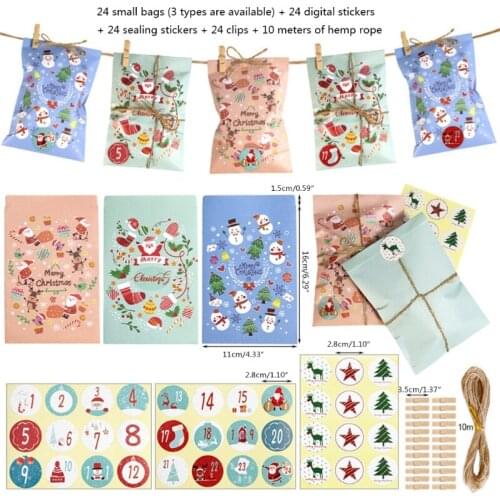 24 Sets Christmas Candy Gift Bags for Kids with Countdown Calendar Numbers for Snacks Storage Pouch Christmas Cookie