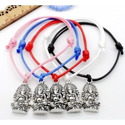 Free Ship 50pcs Religion Thailand Ganesha Buddha String Lucky Red wax Cord Adjustable Bracelet NEW HOT