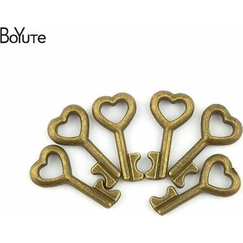 BoYuTe (100 Pieces/lot) 16*8MM Antique Bronze Plated Zinc Alloy Heart Shape Key Charms Pendants Diy Jewelry Findings Accessories