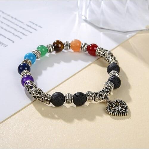 Ethnic Style Hand Woven Bracelet Female Natural Stone 7 Chakra Energy Bracelets Lava Agat Vintage Bangle Men Jewelry 18cm B411