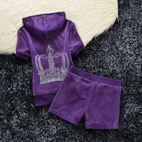 Juicy Lovers Brand Summer Yoga Tennis Short Suits Fashion Slim Shiny Diamonds Velvet Casual Tracksuits Women Sportswear Suit