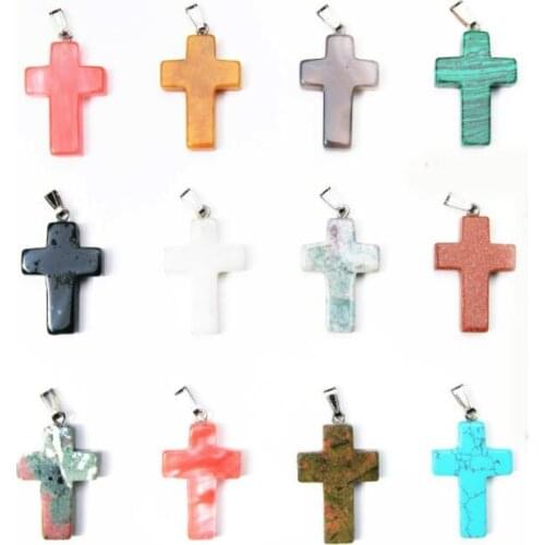 DIY pendant necklace Crystal cross Natural stone pendant of mixed color