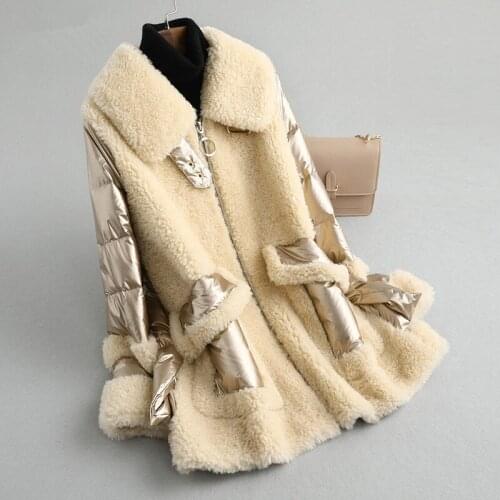 Fad Winter Real Fur Coat Winter Jacket Women 100% Wool Coats Sheep Shearling Fur Down Jacket Women Coats A249