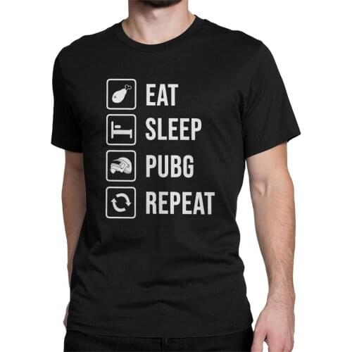 Eat Sleep PUBG Repeat Mens T Shirt Playerunknowns Battlegroundseat Tops Short Sleeve Men Cotton Tees Streetwear