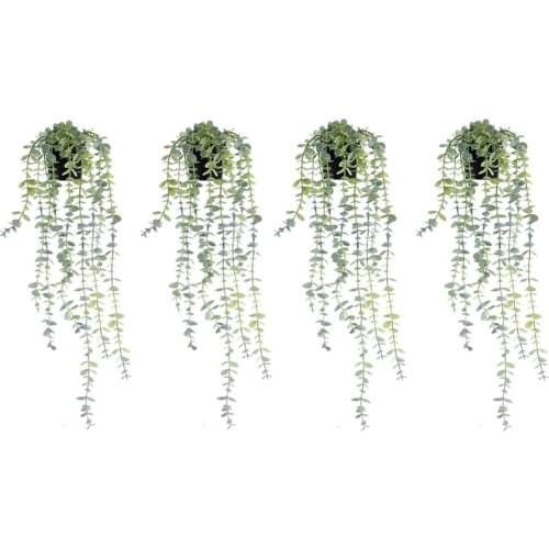 4 Pcs Fake Vines Artificial Hanging Plants Fake Eucalyptus Plants Potted Greenery Vines in Black Pot for Home Indoor