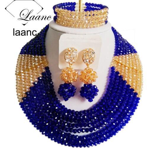 Royal Blue and Gold AB Africa Beads Jewelry Set Fashion Nigerian Wedding AL131