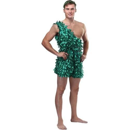 Man Halloween Cosplay Fairy Tale Bible Story Adam and Eve Cosplay Dress Forest The Jungle Warriors Green Costume