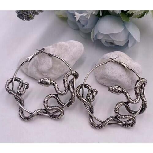 Cool Punk Antique Black Snake Earrings Crazy Twining Snake Hoop Earrings Personality Statement Earrings Party Animal Jewelry