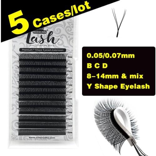 MASSCAKU 5Cases/Lot Y Shape lash Synthetic Individual Eyelash Supplies Y Shape Matte Eyelashes Makeup Maquiagem cilios