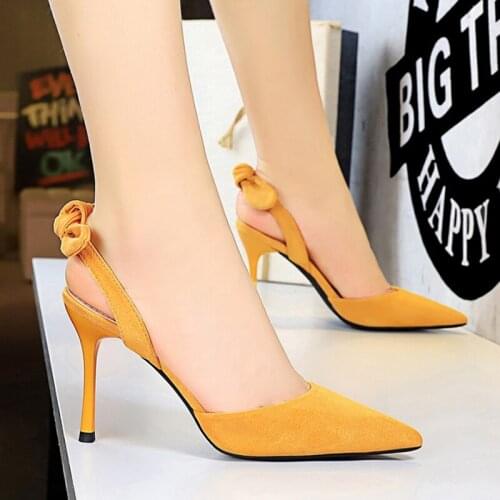Sweet Sandals Womens Summer Shoes On Heels 9.5cm Pointed Toe Womens Pumps Shoes Ladies Stiletto Butterfly-knot Female Sandals