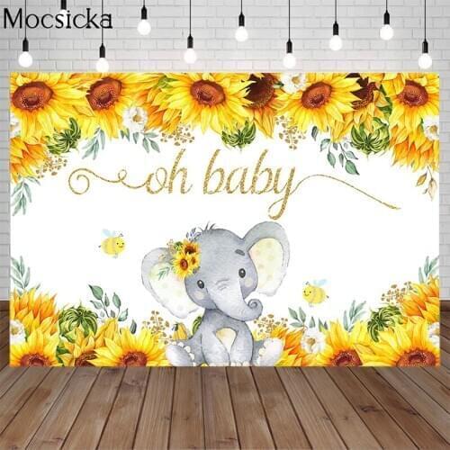 Mocsicka Sunflower Elephant Photography Background Baby Shower Backdrop Children Birthday Party Decoration Props Photo Studio