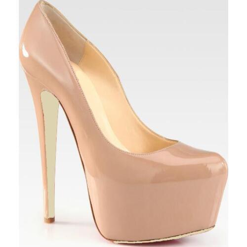 Moraima Snc Nude patent Leather Platform pumps Sexy 16cm Super High Woman High Heels Party Wedding Heels Black