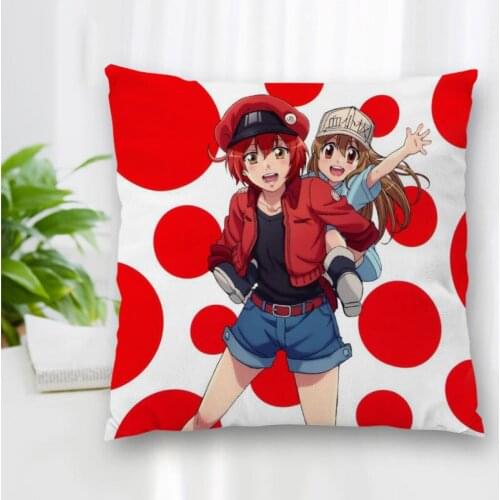 Custom Square Pillowcase Anime Cells At Work Soft Pillow Cover Zippered More Size Two Sides Decorative Cushion Cover DIY Gift